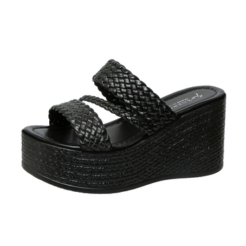 Ženske sandale s klinastim petom, slip-on, otvorena prsta, plus veličina, PU gornji dio, gumeni potplat