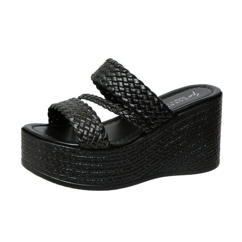 Ženske sandale s klinastim petom, slip-on, otvorena prsta, plus veličina, PU gornji dio, gumeni potplat