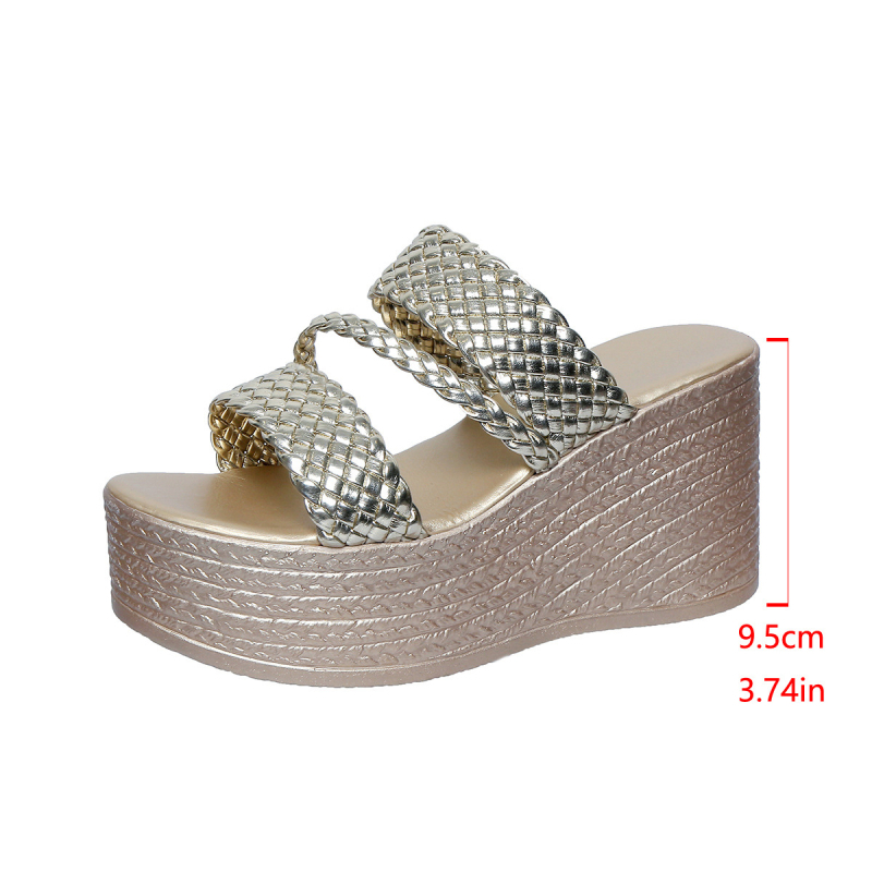 Ženske sandale s klinastim petom, slip-on, otvorena prsta, plus veličina, PU gornji dio, gumeni potplat