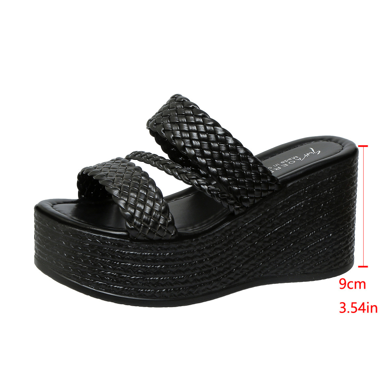 Ženske sandale s klinastim petom, slip-on, otvorena prsta, plus veličina, PU gornji dio, gumeni potplat