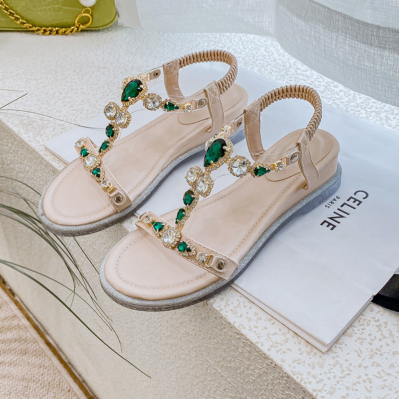 Sandale s T-trakom, okrugli vrh, gornji dio od mikrovlakana, unutarnja mikrovlakna, gumena potplat — ležerni stil