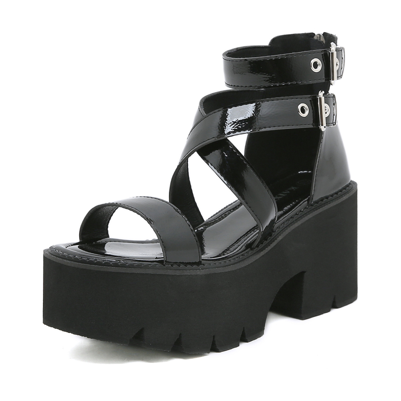 KXinda Modni Sandali - Punk Stil, Okrugla Prst, Gumena Potplat, Klinasta Platforma, Remen za Gležanj