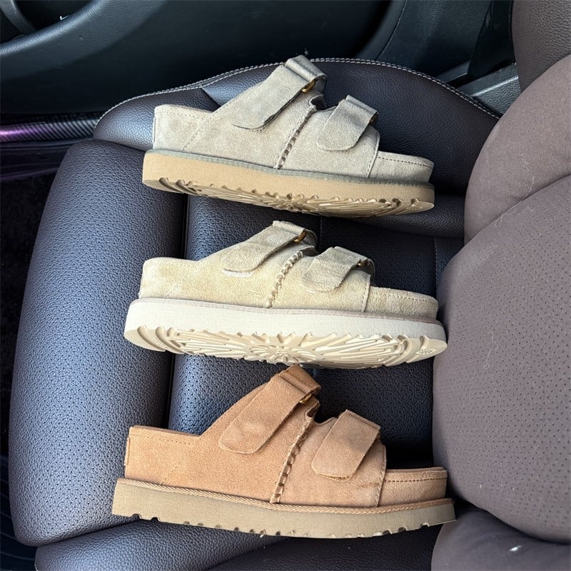 Ženske sandale s debelim potplatom, gornji dio od kože krave, EVA potplat, zatvaranje Velcro, klina peta 3–5 cm