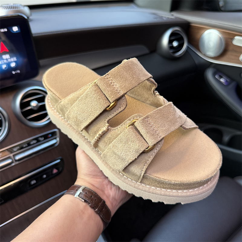 Ženske sandale s debelim potplatom, gornji dio od kože krave, EVA potplat, zatvaranje Velcro, klina peta 3–5 cm