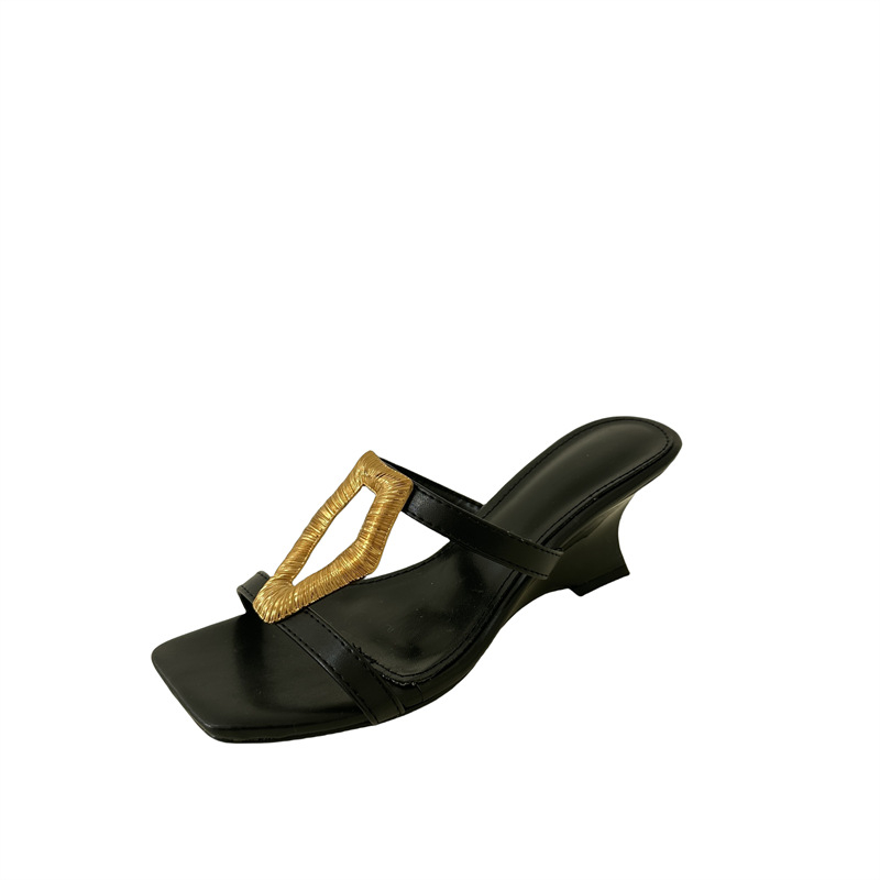 Sandale s klinastim petom, Slip-On, četvrtasti nos, gornji materijal: super fiber, unutarnji materijal: super fiber, potplat: PU