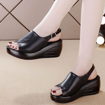 Plažne sandale s Velcro kopčom, otvoreni prst (Peep Toe), klinasti potplat s platformom, mekana podloga, protuklizna gumena podloga