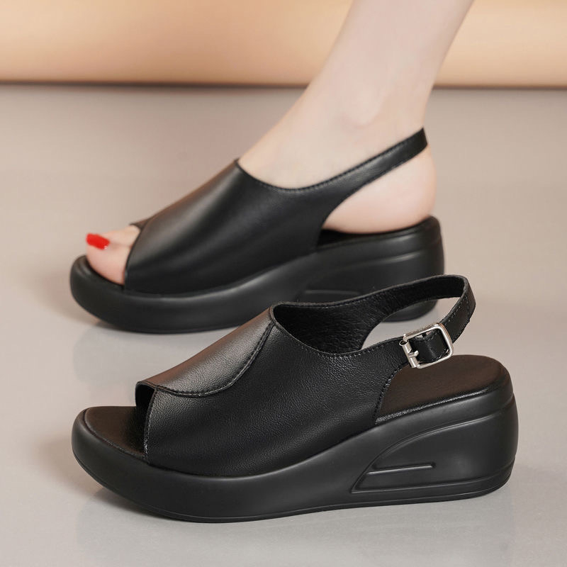 Plažne sandale s Velcro kopčom, otvoreni prst (Peep Toe), klinasti potplat s platformom, mekana podloga, protuklizna gumena podloga