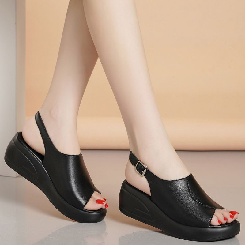 Plažne sandale s Velcro kopčom, otvoreni prst (Peep Toe), klinasti potplat s platformom, mekana podloga, protuklizna gumena podloga