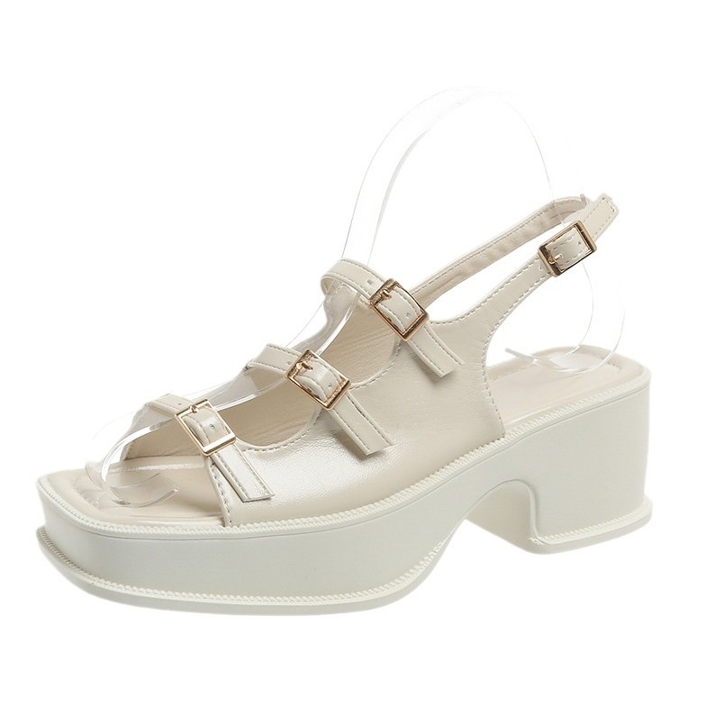 Ženske Mary Jane sandale u retro stilu s kvadratnim vrhom, kaiš s kopčom u jednoj liniji, debeli platformski pet 6–8 cm, PU gornji materijal, mikrovlatna unutrašnjost