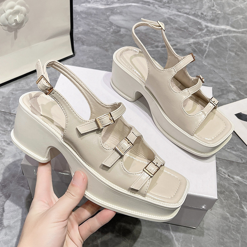 Ženske Mary Jane sandale u retro stilu s kvadratnim vrhom, kaiš s kopčom u jednoj liniji, debeli platformski pet 6–8 cm, PU gornji materijal, mikrovlatna unutrašnjost