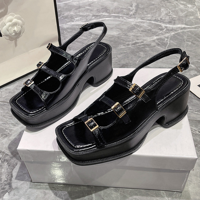 Ženske Mary Jane sandale u retro stilu s kvadratnim vrhom, kaiš s kopčom u jednoj liniji, debeli platformski pet 6–8 cm, PU gornji materijal, mikrovlatna unutrašnjost