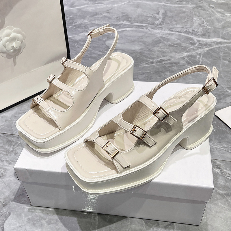 Ženske Mary Jane sandale u retro stilu s kvadratnim vrhom, kaiš s kopčom u jednoj liniji, debeli platformski pet 6–8 cm, PU gornji materijal, mikrovlatna unutrašnjost