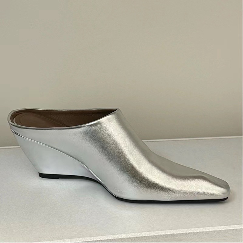 Papuci cu toc cu vârf închis, stil european-american, slip-on, design de nișă, primăvară 2024; exterior PU; vârf pătrat; talpă PU; interior PU