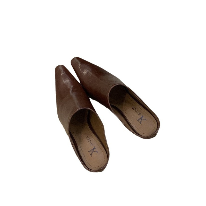 Papuci cu toc cu vârf închis, stil european-american, slip-on, design de nișă, primăvară 2024; exterior PU; vârf pătrat; talpă PU; interior PU