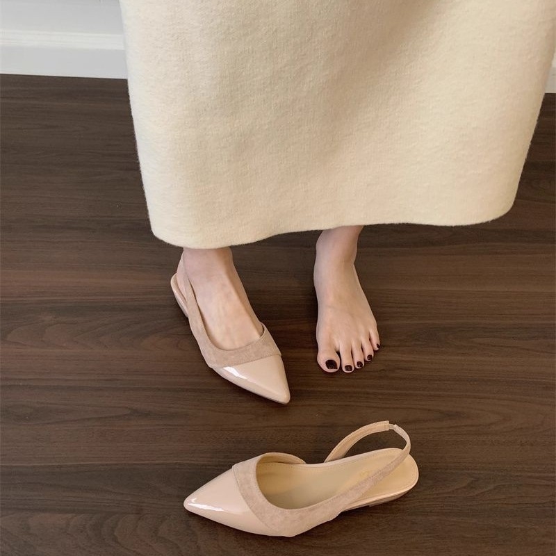 Sandale cu vârf ascuțit, design spate gol — PU suprafață, talpă din cauciuc, primăvara 2025