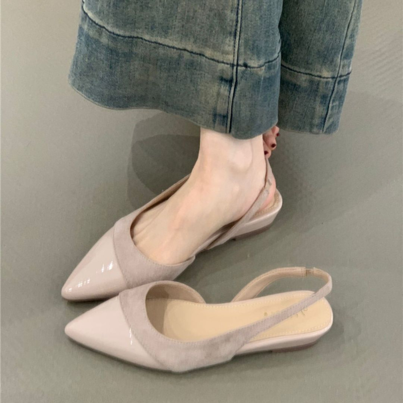 Sandale cu vârf ascuțit, design spate gol — PU suprafață, talpă din cauciuc, primăvara 2025