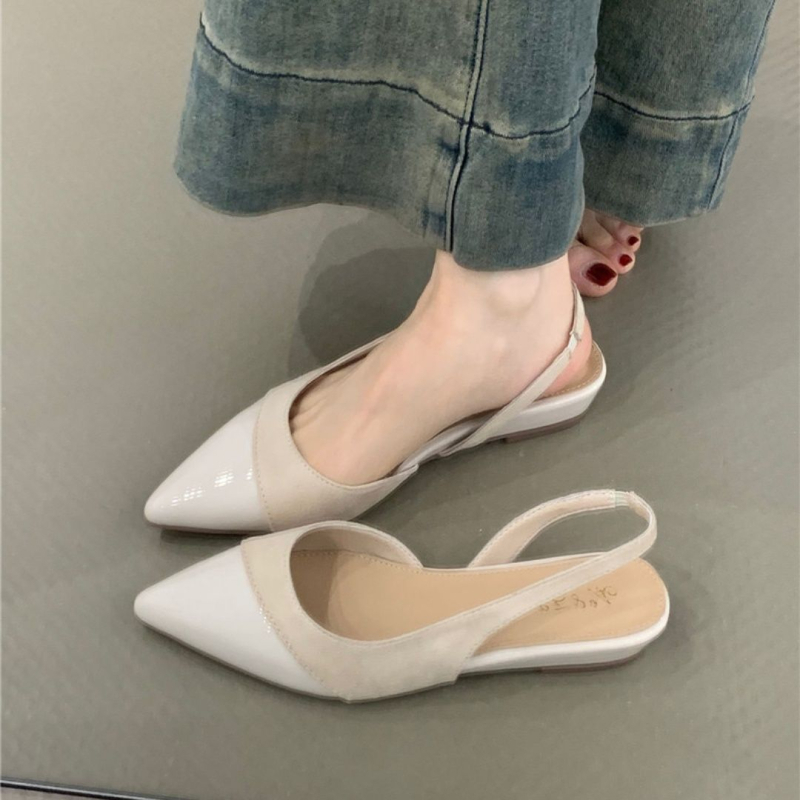 Sandale cu vârf ascuțit, design spate gol — PU suprafață, talpă din cauciuc, primăvara 2025