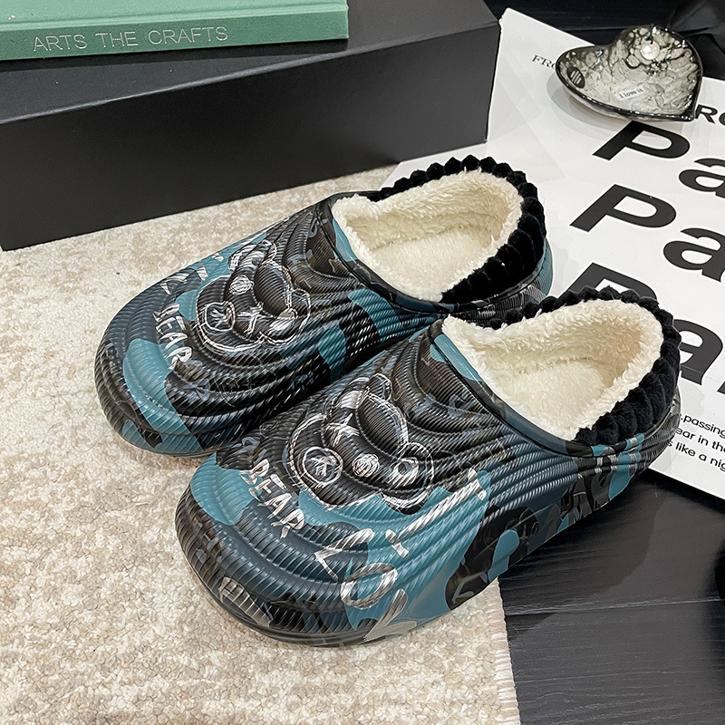 Férfi EVA beltéri papucs — fleece bélés, Slip-On, meleg, könnyű, csúszásmentes