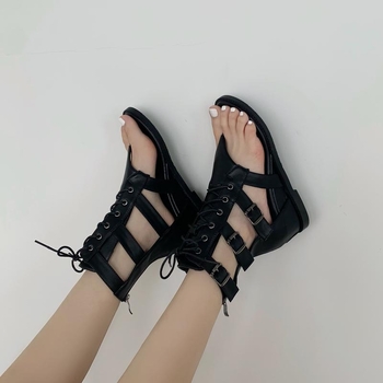 Sandale romane pentru femei cu fermoar pe spate; caracteristici: formă deget – gură de pește; material partea superioară: PU; material căptușire: PU (Formă deget: gură de pește; Material partea superioară: PU; Material căptușire: PU)