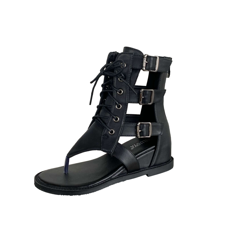 Sandale romane pentru femei cu fermoar pe spate; caracteristici: formă deget – gură de pește; material partea superioară: PU; material căptușire: PU (Formă deget: gură de pește; Material partea superioară: PU; Material căptușire: PU)