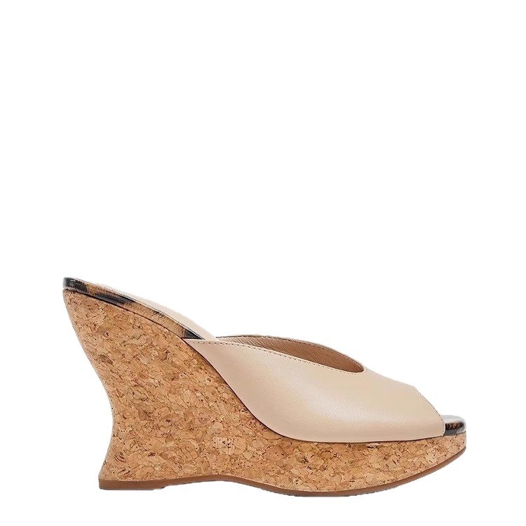 Sandale dama cu plasă dantelată, talpă înaltă cu toc-clin, partea superioară din fibră super, vârf în formă de gură de pește, talpă din cauciuc, Primăvara 2025