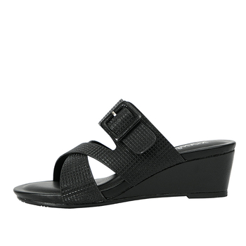 Sandale slip-on cu toc în clin, talpă groasă, stil Boho, vârf rotund, PU partea superioară