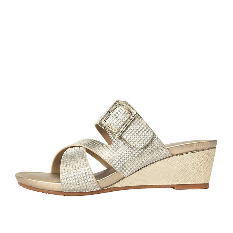 Sandale slip-on cu toc în clin, talpă groasă, stil Boho, vârf rotund, PU partea superioară