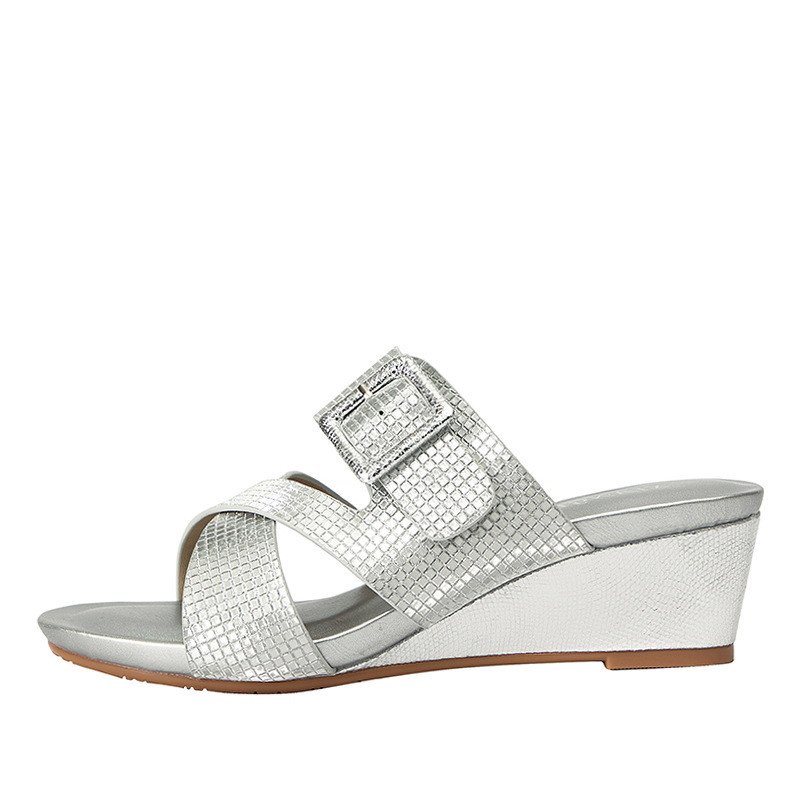 Sandale slip-on cu toc în clin, talpă groasă, stil Boho, vârf rotund, PU partea superioară