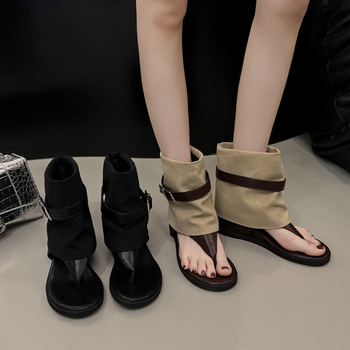 Sandale cu deget deschis și lift ascuns, botine scurte convertibile cu cataramă – partea superioară PU, talpă din cauciuc, vară 2025