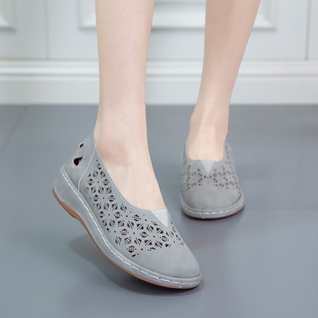 Ženske slip-on loaferice s perforiranim dizajnom, okrugli vrh, frosted vamp, gumeni potplat, PU podstava
