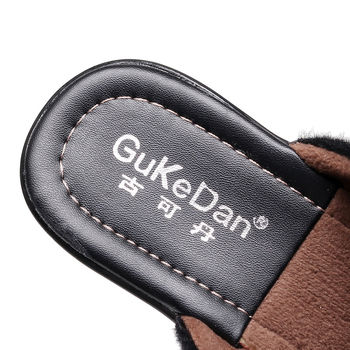 Papuci din piele naturală, căptuți cu fleece, cu toc în clin, vârf rotund, talpă din cauciuc și plastic