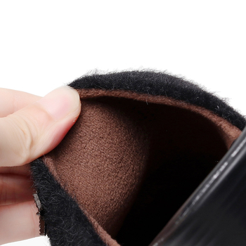 Papuci din piele naturală, căptuți cu fleece, cu toc în clin, vârf rotund, talpă din cauciuc și plastic