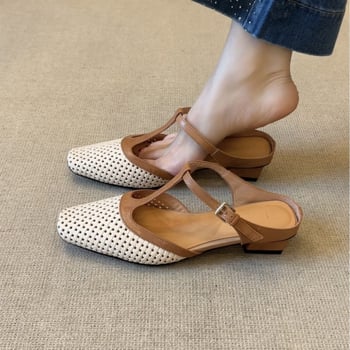 Sandale perforate cu vârf pătrat, partea superioară și interioară din fibră sintetică, talpă din cauciuc, stil zilnic, vara 2025