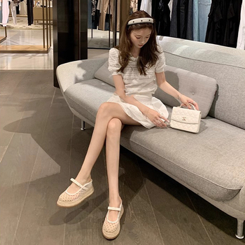 Sandale cu platformă din plasă, partea superioară din plasă, funda din cânepă, vârf rotund, talpă din cauciuc