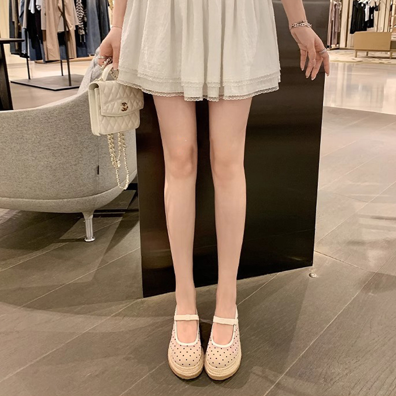 Sandale cu platformă din plasă, partea superioară din plasă, funda din cânepă, vârf rotund, talpă din cauciuc