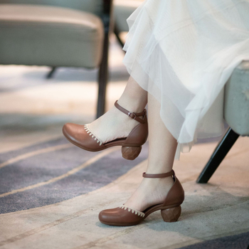 Sandale dama cu platformă, vârf drept, toc gros, piele de vită superioară, țesute manual, curea cu cataramă, Primăvara 2025