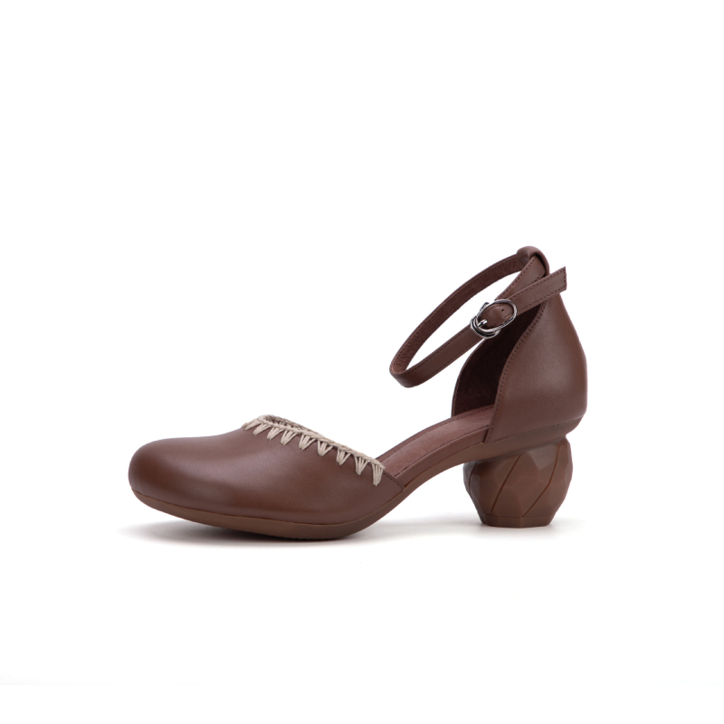 Sandale dama cu platformă, vârf drept, toc gros, piele de vită superioară, țesute manual, curea cu cataramă, Primăvara 2025