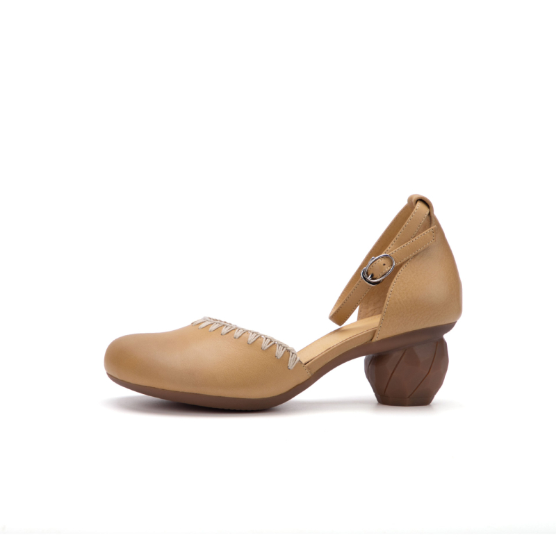 Sandale dama cu platformă, vârf drept, toc gros, piele de vită superioară, țesute manual, curea cu cataramă, Primăvara 2025