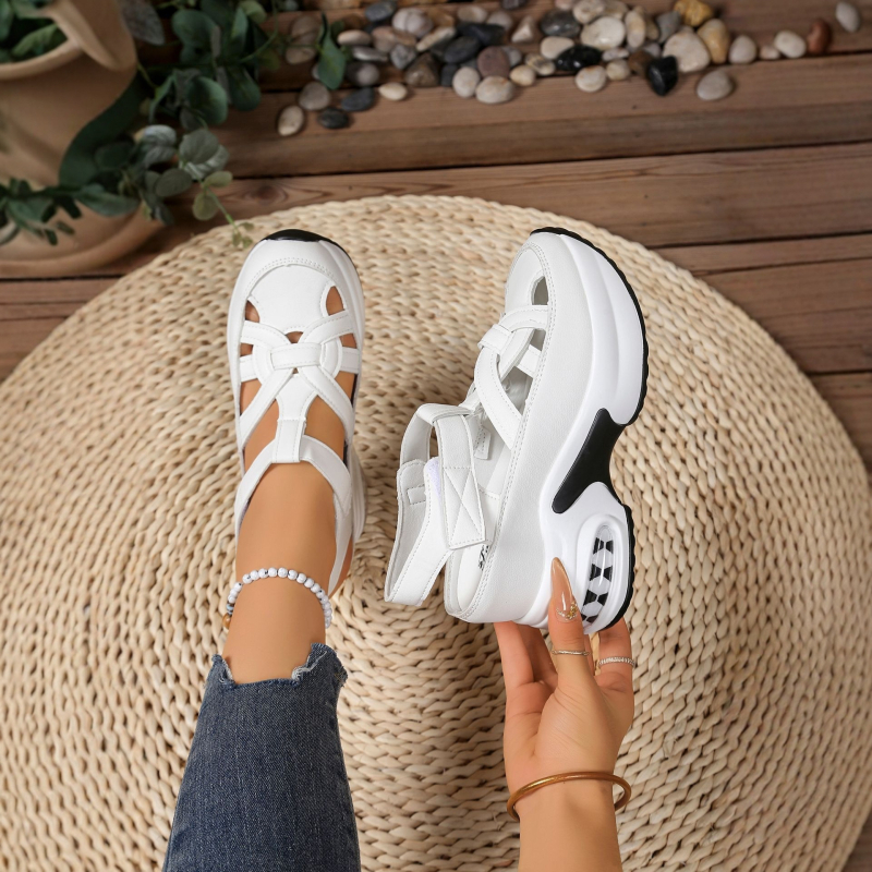 Női római szandál Velcro zárással, platformos talp, felsőrész szintetikus bőrből, PU bélés, kerek orr