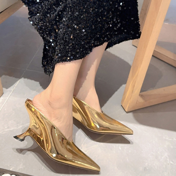 Sandale dama cu platformă, vârf ascuțit, Baotou stil, partea superioară din Super Fiber, căptușeală din piele de porc, talpă din cauciuc