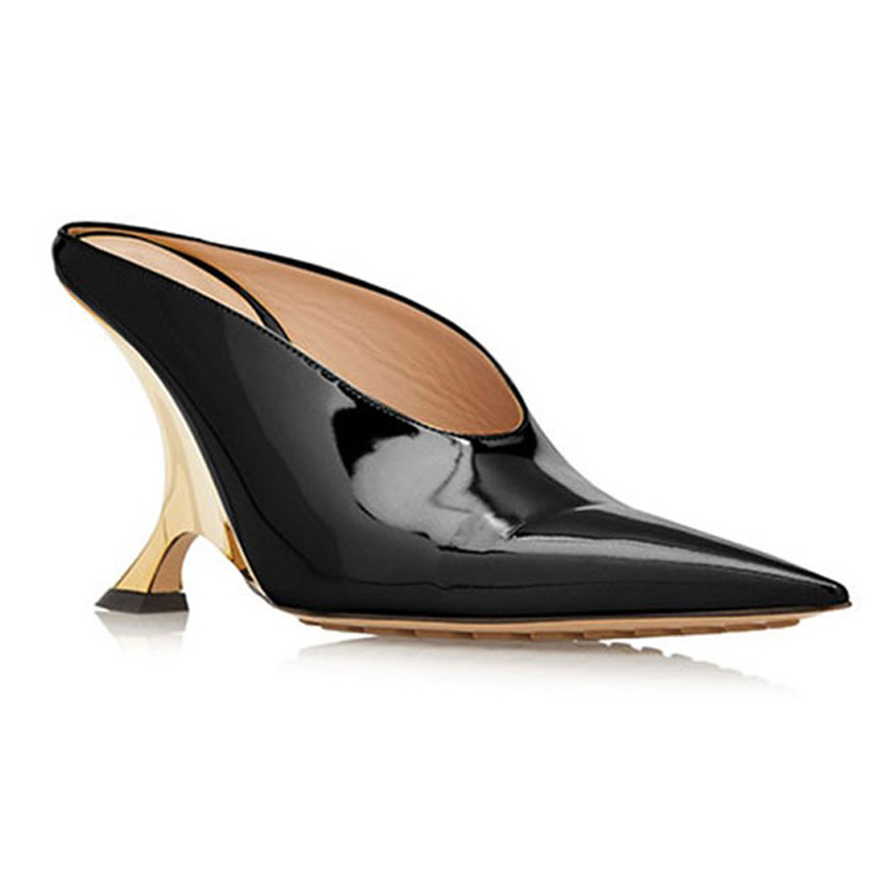 Sandale dama cu platformă, vârf ascuțit, Baotou stil, partea superioară din Super Fiber, căptușeală din piele de porc, talpă din cauciuc