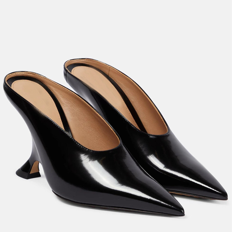 Sandale dama cu platformă, vârf ascuțit, Baotou stil, partea superioară din Super Fiber, căptușeală din piele de porc, talpă din cauciuc