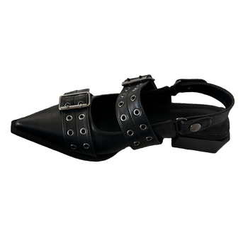 Dámske Mary Jane topánky s špičatým nosom, retro štýl, jednopásový dizajn, nízky klinový podpätok; vrchný materiál: super fiber; podrážka: guma