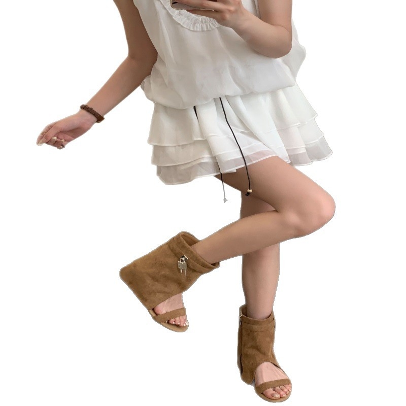 Sandále s jedným remienkom, PU horná časť, okrúhla špička, PU vnútro, kórejská verzia