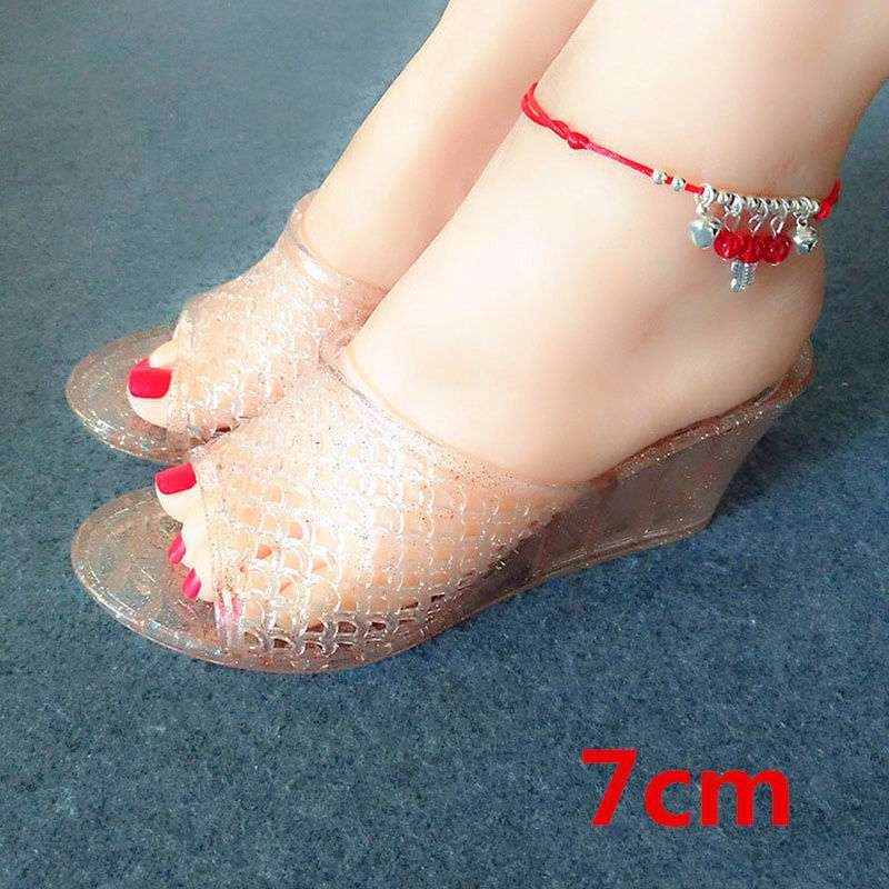 Ženske papuče s klinastim potpeticama, 7 cm, protuklizne, vodootporne, za unutarnje i vanjske prostore, kristalni detalji