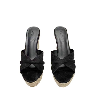 Dámske sandále na platforme s otvorenou špičkou, pletene z konopného lana, PU vrchný materiál, gumová podrážka, štýl Kórejský