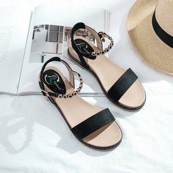 Sandale de damă cu bretele – stil coreean, închidere cu cataramă pe o singură curea, partea superioară Ultrafilm din piele, talpă din cauciuc, căptușeală din microfibră, anti-derapare