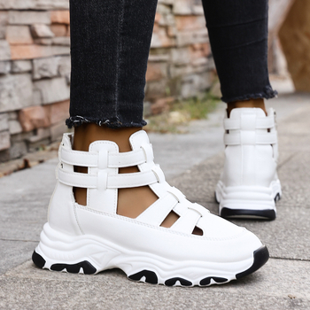 Sandale romane cu decupaj, PU partea superioară, fermoar lateral, vârf rotund, talpă groasă de 5 cm cu platformă (PU partea superioară, fermoar lateral, vârf rotund, talpă groasă de 5 cm, platformă)