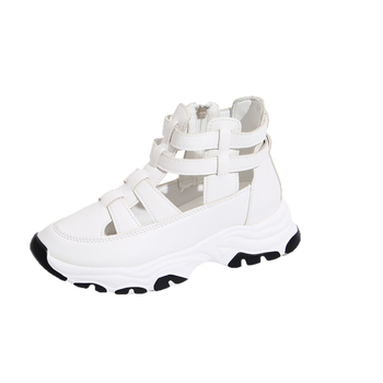 Sandale romane cu decupaj, PU partea superioară, fermoar lateral, vârf rotund, talpă groasă de 5 cm cu platformă (PU partea superioară, fermoar lateral, vârf rotund, talpă groasă de 5 cm, platformă)