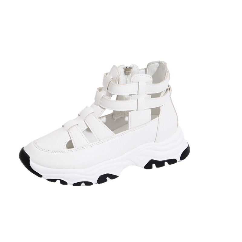 Sandale romane cu decupaj, PU partea superioară, fermoar lateral, vârf rotund, talpă groasă de 5 cm cu platformă (PU partea superioară, fermoar lateral, vârf rotund, talpă groasă de 5 cm, platformă)